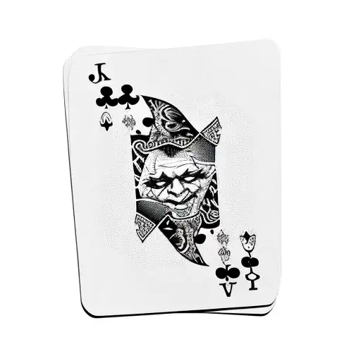 joker with haha and cards with red lettering tattoo design idea
