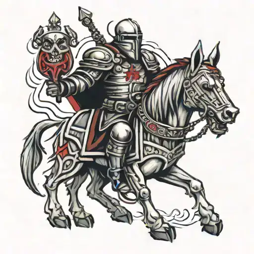 powerwolf templar knight holding hell hound by chain tattoo design idea