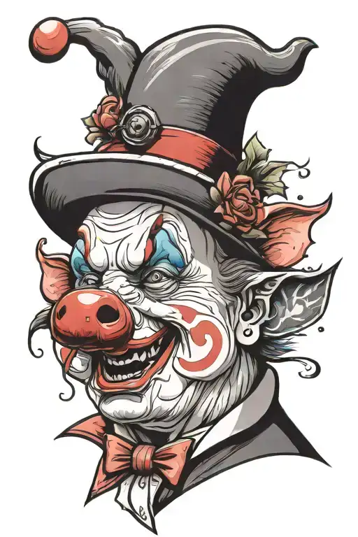 Clown pig laught  tattoo design idea