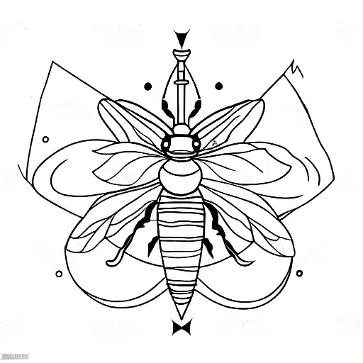 miniminalist line work compass, with hunting arrow pointing north, honey bees, morel mushrooms,  and trees tattoo design idea