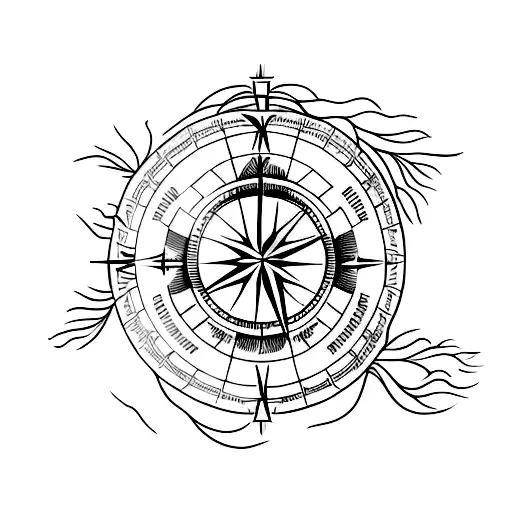 line work nature woods huning themed basic compass tattoo design idea