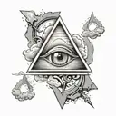 tattoo of an equilateral triangle that has an eye inside on a background of clouds in which an electric ray  tattoo design idea