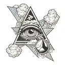 tattoo of an equilateral triangle that has an eye inside on a background of clouds in which an electric ray  tattoo design idea
