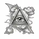 tattoo of an equilateral triangle that has an eye inside on a background of clouds in which an electric ray  tattoo design idea