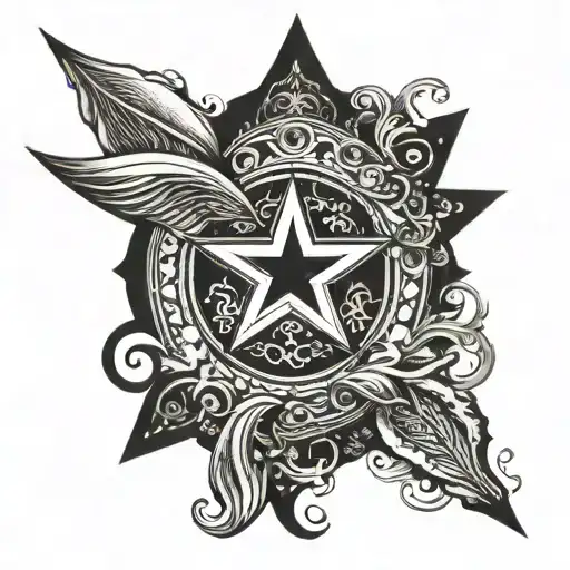 Upper thigh tattoo, like a stingray tail base, with elements of the dallas cowboys, some type of symbolizing travelling  tattoo design idea