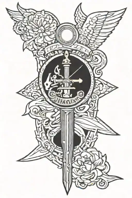 uncharted inspired tattoo with phurba dagger,sic parvis magna writing and uncharted 1 gold coin tattoo design idea