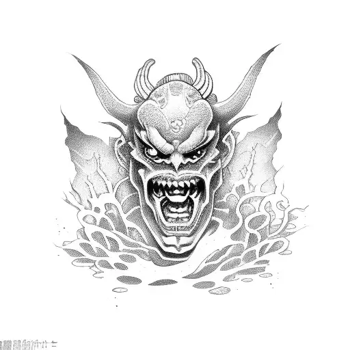 Japanese demon girl with a bloody heart in her hand tattoo design idea