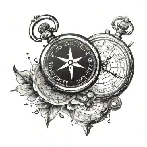 A tattoo of a vintage watch with a compass, symbolizing your passion for time and travel tattoo design idea