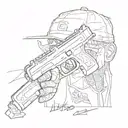 ONLY the name LITO in a street/hustler theme letertype with ONLY a Glock 42 on the background and nothing else  tattoo design idea