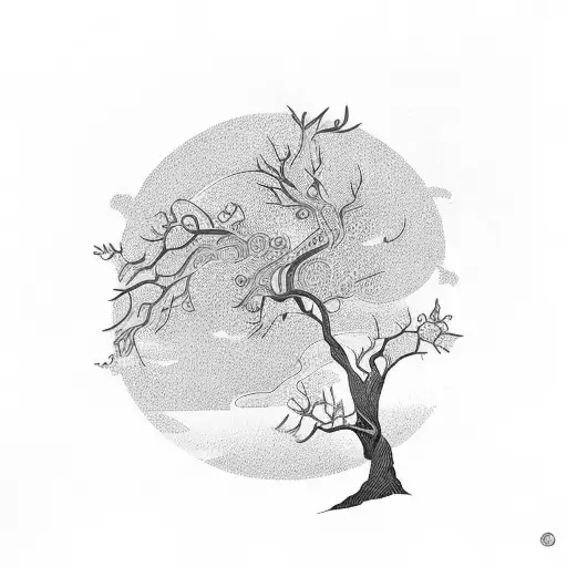 arbol de la vida con pez koi tattoo design idea