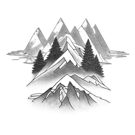 A detailed black and grey tattoo of a majestic mountain landscape with a winding offroad trail and a rugged 4x4 truck navigating through it tattoo design idea