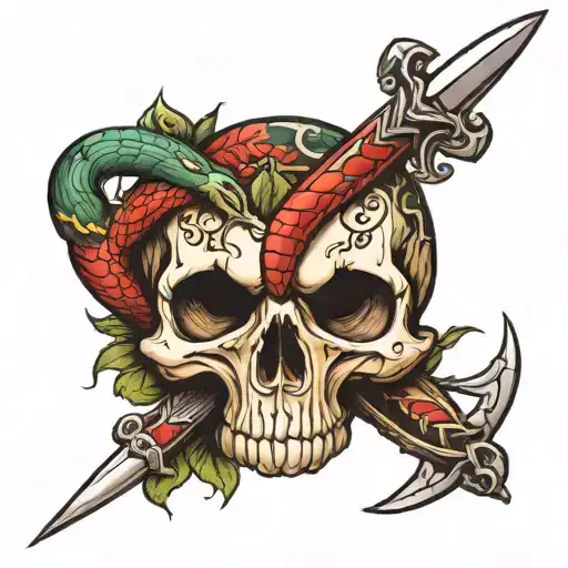 snake and Dagger into skull tattoo design idea