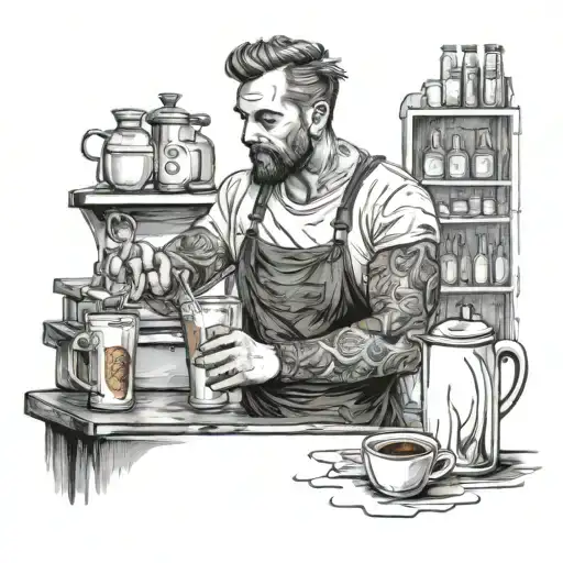 a man make drinks barista tattoo design idea