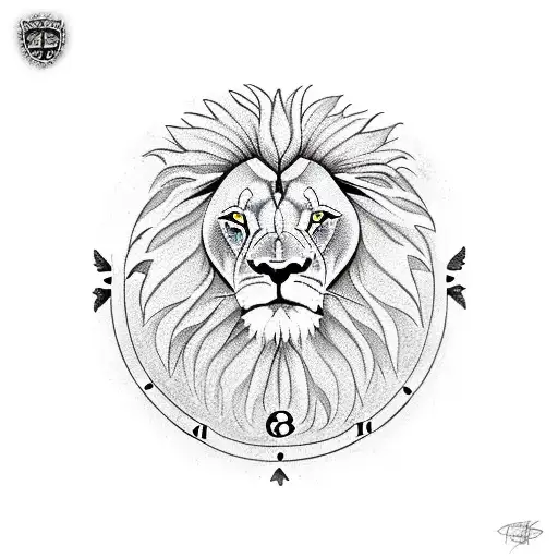 lion with clock and Inca's empire  tattoo design idea