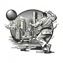 A judo master executing a perfect throw in front of the skyline of city 7232 tattoo design idea