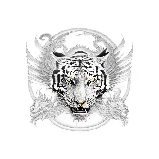 dragon with a tiger and a phoenix tattoo design idea
