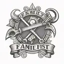 A stylized wrench and screwdriver crossed, with a banner that says 'Family First', honoring your family's legacy in car repair tattoo design idea