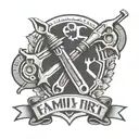 A stylized wrench and screwdriver crossed, with a banner that says 'Family First', honoring your family's legacy in car repair tattoo design idea
