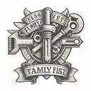 A stylized wrench and screwdriver crossed, with a banner that says 'Family First', honoring your family's legacy in car repair tattoo design idea