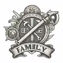 A stylized wrench and screwdriver crossed, with a banner that says 'Family First', honoring your family's legacy in car repair tattoo design idea