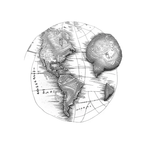 A surfboard with a map of different travel destinations tattoo design idea