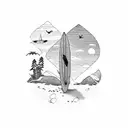 A surfboard with a map of different travel destinations tattoo design idea