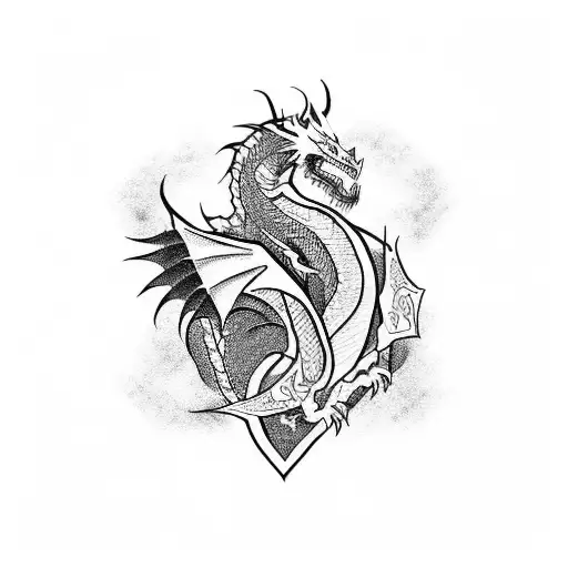 A fierce dragon in a blackwork style, representing your determination and strength in both kickboxing and business. tattoo design idea