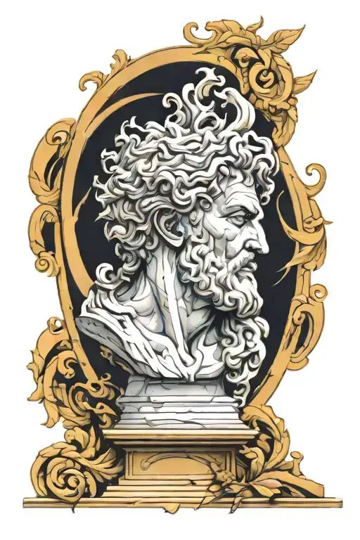 zeus like marble stature tattoo design idea