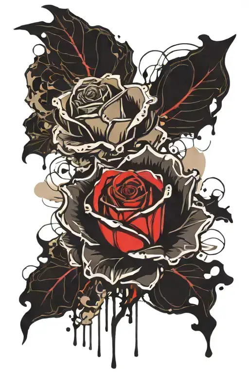 Black and beige rose interwoven with a gothic inscription that spells out "sweet love" tattoo design idea