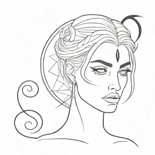 Lilith with her symbol of black crescent moon on her forehead tattoo design idea