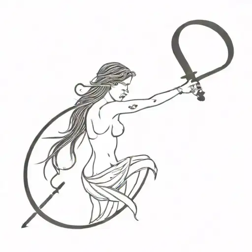 Goddess Lilith with her symbol of black crescent moon with the sword tattoo design idea