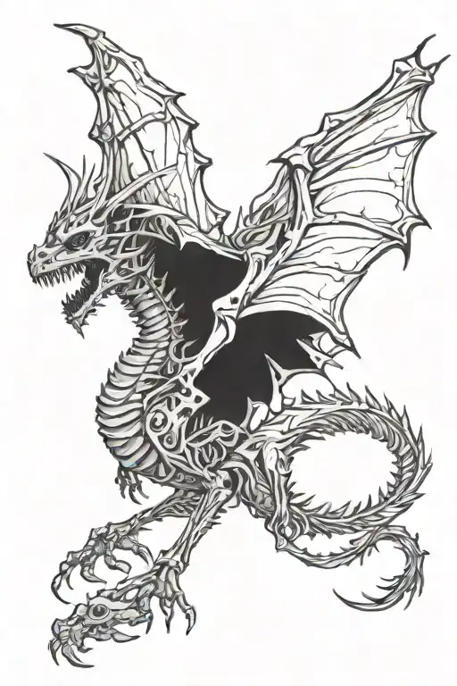 dragon skeleton flying tattoo design idea