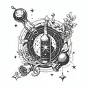 A celestial-themed tattoo design incorporating astrology symbols and constellations, with a hidden wine bottle and glass intertwined in the design tattoo design idea