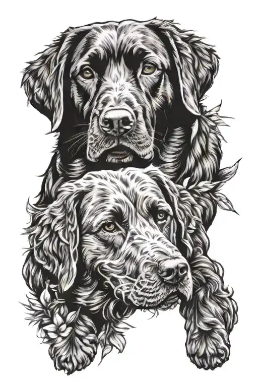 labrador and cavoodle walking together top view  tattoo design idea