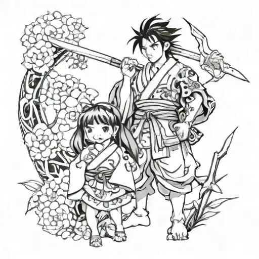 a Japanese fighter and daughter tattoo design idea