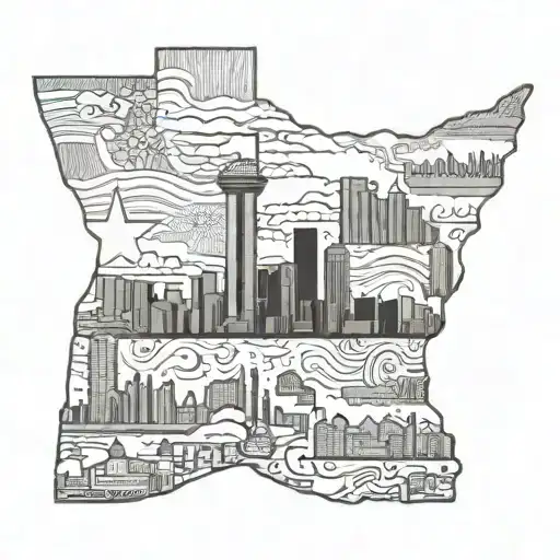 Texas outline with dallas , tx skyline tattoo design idea