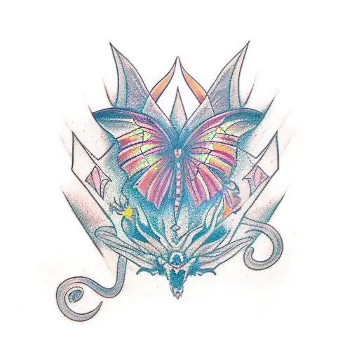 dos dragones simétricos formando una mariposa con sus alas tattoo design idea
