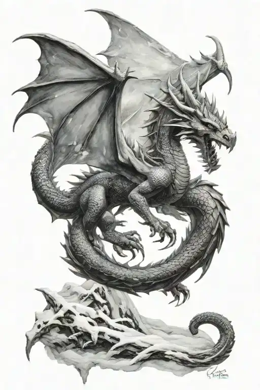 Dragon, snow storm, capricorn tattoo design idea