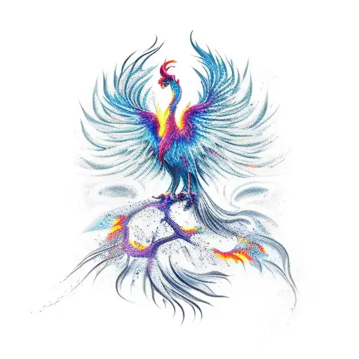 Phoenix rising from ashes tattoo design idea