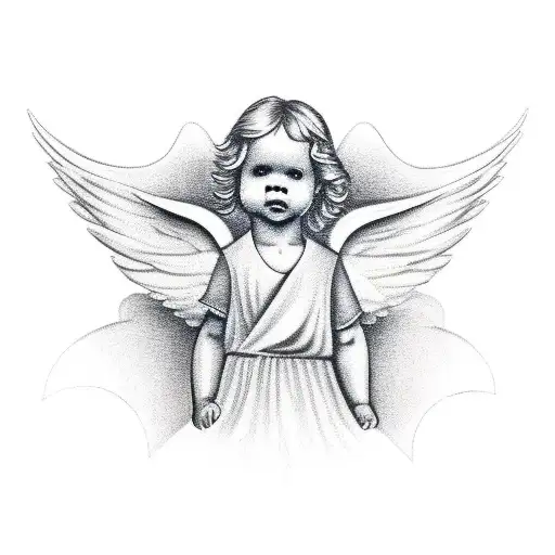 angel with 3 stars in background tattoo design idea