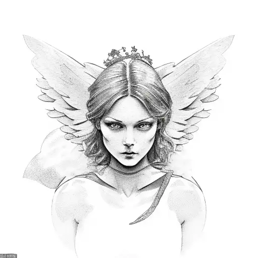angel with 3 stars in background tattoo design idea