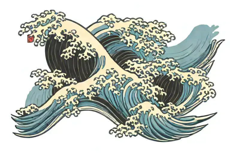 An interpretation of Hokusai Great Wave, inside two black lines similar to japanese brush, height 7 cm, lenght 20 cm tattoo design idea