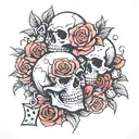 roses one skull and one dice  tattoo design idea