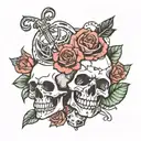 roses one skull and one dice  tattoo design idea