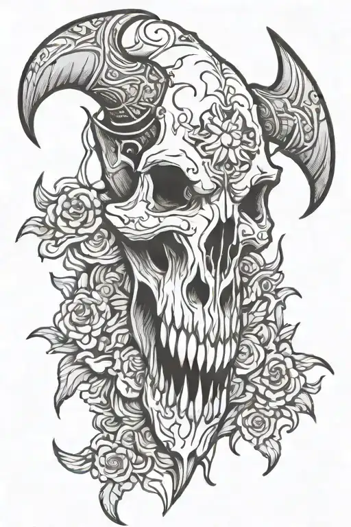Bull skull with designs integrated tattoo design idea