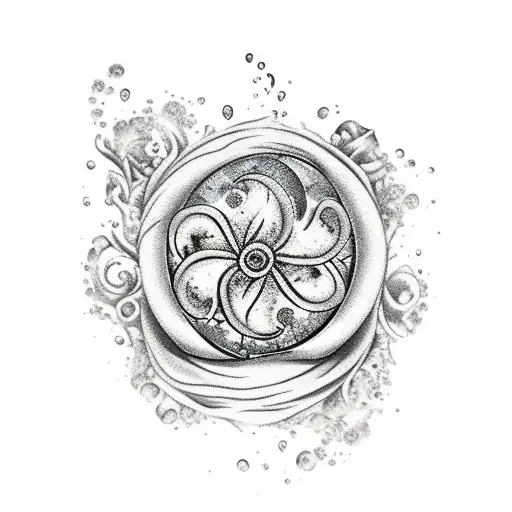 potion bottle, seaweed, flower, magic sparkles tattoo design idea