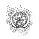 potion bottle, seaweed, flower, magic sparkles tattoo design idea