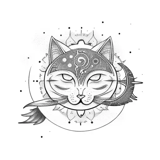 sun and moon cats tattoo design idea