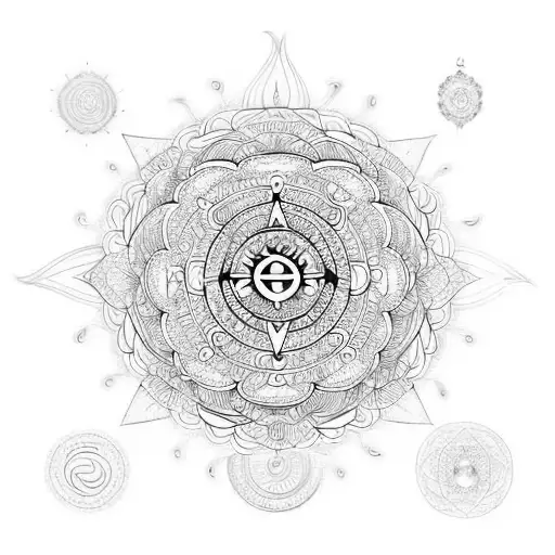 mandala with 7 chakras symbols tattoo design idea