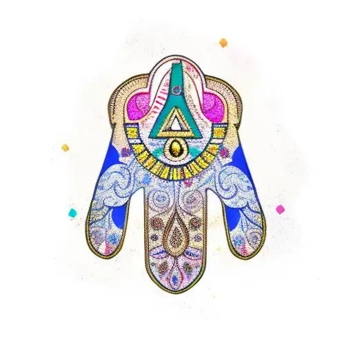 hamsa with color tattoo design idea